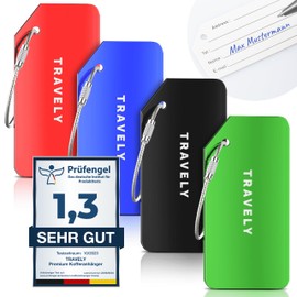 Travely Premium Luggage Tag - Easy to Recognize, Robust & Safe - Includes Name Plate and Privacy Protection I Versatile and Practical Address Tag, Name Tag & Luggage Tag