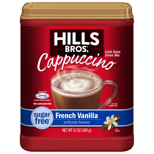 Hills Bros Instant Sugar-Free Decadent Cappuccino Mix, Easy to Use, Enjoy Coffeehouse Flavor from Home-Frothy, with 0% Sugar and 8g of Carbs, French Vanilla, 12 Oz