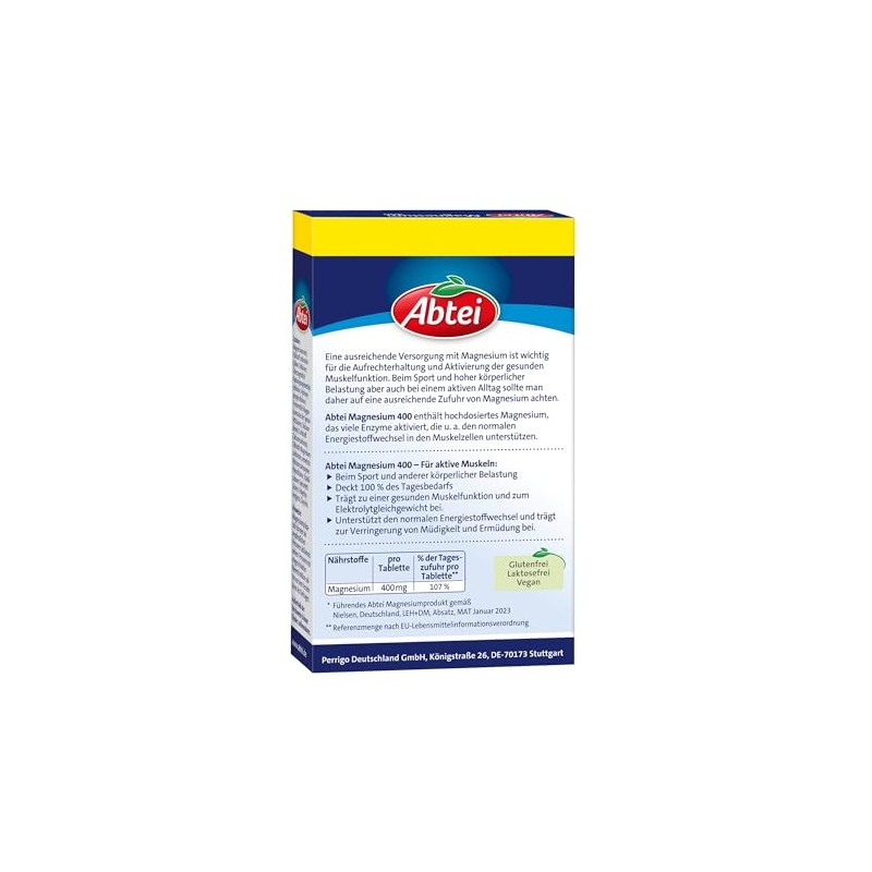 Abtei Magnesium 400 - Magnesium Tablets to Support Healthy Muscle