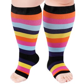 Ancrina Toeless Plus Size Compression Socks for Women Open Toe Wide Calf Compression Socks Support Socks