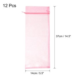 uxcell Organza Wine Bags, 12PCS 14.5 x 5.5 In Pink Sheer Mesh Organza Wine Wrapping Bags With Drawstring Wine Gift Pouches for Bottle Birthday, Wedding Party