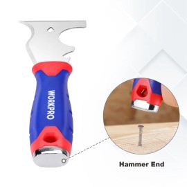 WORKPRO Paint Scraper, 8 in 1 Paint Remover Metal Putty Knife with Hammer End