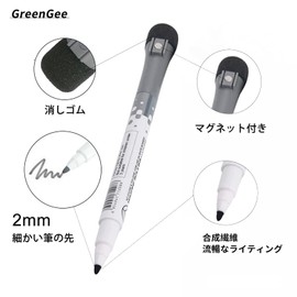 GreenGee Extra Fine Dry Erase Markers, 3 Colors, 6 Pens with Magnetic Round Point, 2mm Eraser for Whiteboards, Glass, Plastic, Smooth Desktop Signs, Office Home and School, Easy to Carry