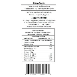 Virgin Extracts (TM) Pure Premium Organic Red Raspberry Powder Freeze Dried Extract 4:1 Red Raspberry Concentrate (4 X Stronger) 16oz Pouch