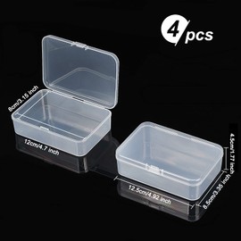SUPERFINDINGS 4 Pack 12.5 x 8.5 x 4.5 cm Clear Plastic Beads Storage Container Boxes with Lid Small Rectangular Plastic Organiser Storage Case for Beads Jewellery