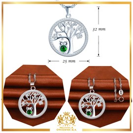 MŚ 1997 MENNICA ŚWIDNICKA Women's Owl Tree of Life Necklace 925 Silver – Austrian Zircons – Unique Gifts for Women with Attractive Design Gift, Sterling Silver, Cubic Zirconia