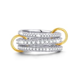 GIOXRNO Sterling Silver Cubic Zirconia Stackable Rings for Women – Silver Gold Multi Ring Interlocked 3-Piece Set, Non-Tarnish Dainty Cubic Zirconia Bands Two-Toned Stacking Jewelry (Size 8)