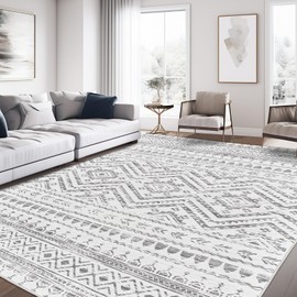 Living Room Rugs Area Rug :8X10 Large Soft Machine Washable Geometry Farmhouse Neutral Stain Resistant Indoor Floor Rug Carpet for Bedroom Under Dining Table House Decor Home Office - Grey