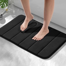 HITSLAM Memory Foam Bath Mat, Non-Slip, 40 x 60 cm, Absorbent Bathroom Mat, Washable Soft Bathroom Rug, Quick Drying, for Bathroom, Black