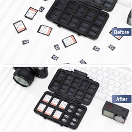 JJC Funda para Tarjetas de Memoria de 60 Ranuras, para 20 SD SDHC SDXC y 40 MSD TF Organizador Impermeable y Antigolpes para Tarjetas MicroSD SD para Fotografía de Viaje al Aire Libre