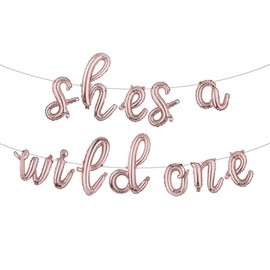 She's A Wild One Balloons Girl's 1st Birthday Party Banner flower/Woodland/Arrow/Tribal/Jungle/Safari Animal Theme First Birthday Baby Shower Party Supplies Decorations (L SHES A WILD ONE Rose Gold)