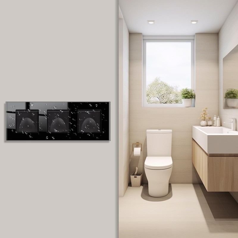 JIMEIDA 3 Socket Flush-Mounted Black 16 Amp Glass Sockets with