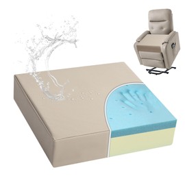 Shinnwa Gel Memory Foam Recliner Cushion for Elderly, Waterproof Faux Leather Seat Cushion, Dual-Layer Foam Chair Pad for Couch, Armchair, Wicker Chairs, Floor, 20 × 20 × 5in, Light Camel