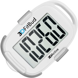 3DFitBud Simple Step Counter Walking 3D Pedometer from 3DActive with Clip & Lanyard - A420S - White