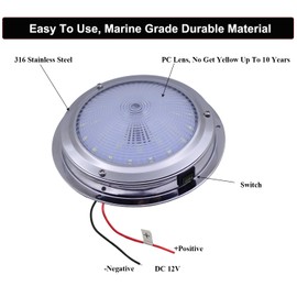 Vcanuplms Marine Boat Dome Lights, 5.5 Inch Dual Color LED Boat Cabin Light with Toggle Switch, 12V Interior Lights with Stainless Steel Surface Mount (White|Blue)