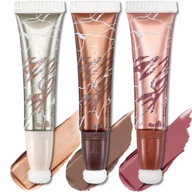 FOCALLURE 3 PCS Liquid Contour Stick,Moisturizing Highlighter,Blush and Bronzer,Silky Cream Contouring Pen with Soft Cushion Applicator,Long Lasting Face Illuminator Makeup,Sahara Time