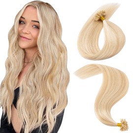 MY-LADY U Tip Hair Extensions Real Human Hair Remy Straight #18/613 Ash Blonde Mix Bleach Blonde Nail Tip Fusion Hair Extensions for Women Invisible 16 Inch 25g