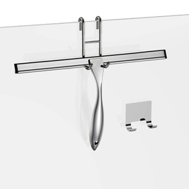 Shower Squeegee Set, 14-Inch Stainless Steel Squeegee, All-Purpose Squeegee for Bathroom, Shower Doors, Mirrors, Tiles, and Car Windows - 100% Streak Free, Includes Shower Door Hook and Adhesive Hook