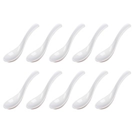 Pack of 10 Melamine Asian Soup Spoons, Asian Soup Spoons, Long Handle Plastic Spoons, Can be Used for Home Restaurant Kitchen (White)