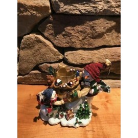 Home Interiors Snowmen holding santas gift bag resin candle holder Christmas Home Interiors