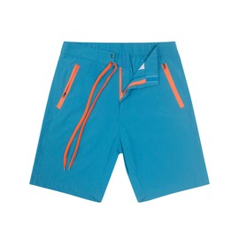 SILKWORLD Swimming Trunks for Men 9" Board Shorts Surf-tie Closure Beach Swimm Shorts with Zipper Pockets - No Mesh Liner, Peacock Blue, 36