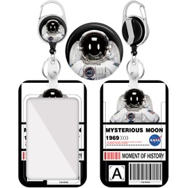 Plifal Badge Holder with Retractable Reel, Cool Astronaut ID Name Tag Work Badge Clip Heavy Duty Vertical Card Protector Cover Case for Work Office Nurse Medical Student Teacher Women Men