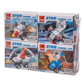Baker Ross AR807 Space Vehicle Brick Building Kit Value Pack— Novelty Toys for Kids, Perfect Party, Loot, Prize Bag and Stocking Filler (Pack of 4), Assorted