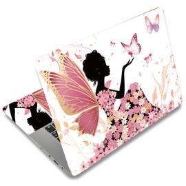 SUPERDANT Laptop Skin Protective Film, Laptop Skin Sticker, Art Protection, Universal Notebook Art Sticker, Suitable for 12 - 15.6 Inch Butterfly Girl Fantasy Pink Flowers