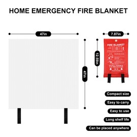 SHABEILI Home Emergency Fire Blankets 47“ x 47” Fiberglass Fire Blankets Essential Emergency Fire Blankets for Home and Kitchen 2 Packs