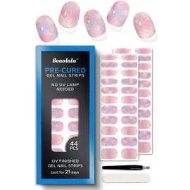 Beaolata Pre Cured Gel Nail Strips - 44PCS Salon Quality Gel Nail Stickers - Long Lasting Polish Wraps for Women no UV Light Needed Easy Apply& Remove (Dusk Pink）