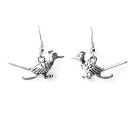 Roadrunner - 28x13mm - Tibetan Silver charm dangle earrings. Hypoallergenic Stainless-Steel Fishhook or Silver Plated Ball-Post, or Clip-on Earrings Opt.