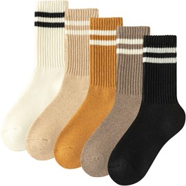 Daphene Women's Vintage Trendy Wool Socks | Fall Winter Thick Warm Ethnic Style | Holiday Gift Set | Trendy Comfortable (DP Retro striped 03-5 pairs)