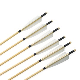 ZSHJGJR 31" Archery Traditional Wooden Arrows Hunting Arrows Target Practice Arrows Wood Arrow Shaft with 5" Turkey Feather for Longbow Recurve Traditional Bow 6/12pcs (12, White)