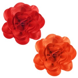M METERXITY 2-Pack Extra Large Rose Flower Brooches, 7.87 Inch Lapel Pins Dainty Satin Fabric Big Camellia Oversized Brooch Pin for Women Wedding/Dance/Clothes/Accessories[20cm, Red/Orange]