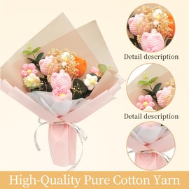 suyakota Crochet Tulips Flower Bouquet Artificial Flowers: Completed Crochet Flowers for Mother's Day Birthday Thanksgiving Home Decor (Pink Orange)