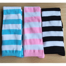 Chalier 3 Pairs Womens Long Striped Socks Over Knee Thigh High Socks Stocking, Wide Stripes, One Size
