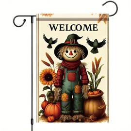 Starlit Patio 12x18 Inch Autumn Scarecrow Thansgiving Garden Flag Fall Welcome Banner Harvest Yard Decoration Outdoor Seasonal House Flag for Farmhouse Thanksgiving Party Decor Double Sided Rustic Garden Sign