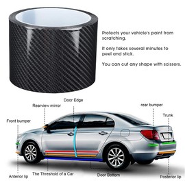 Qiilu Carbon Fibre Wrap, Black, 7CM*3M, Anti-scratch Sticker for Car Door Edge