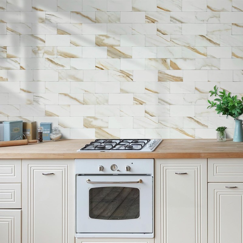 AULIGET 4-Piece Calacatta Gold Marble Look Peel and Stick Backsplash