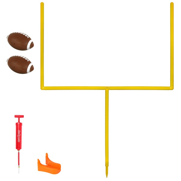 GoSports Football Field Goal Post Set with 2 Footballs and Kicking Tee - Life Sized Backyard Field Goal for Kids and Adults - 6 ft or 8 ft