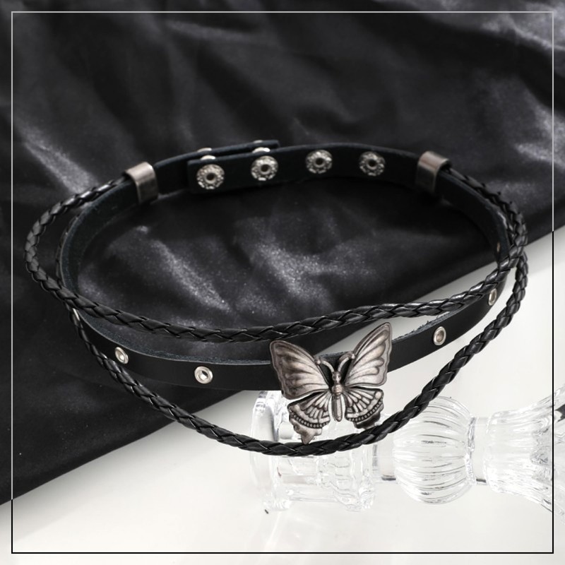 UINSUE Butterfly Leather Bracelets & Necklace Combo Adjustable Grunge &