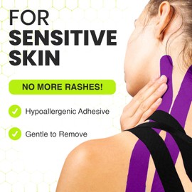 TapeGeeks Athletic Tape, Kinesiology Tape - Hypoallergenic Sports K Tape, Kinesio Tape, Water resistant Kinesio Tape, Wrist Tape Therapeutic Body Tape Turf Tape (Uncut 5cm x 5m, Purple)