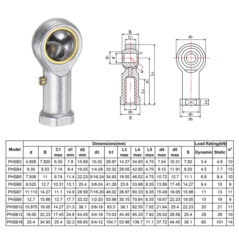 sourcing map 2pcs PHSB5 Female Rod End Bearing 5/16 Inch