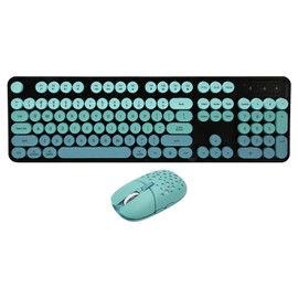 Wireless Keyboard and Mouse Combo 2.4G Wireless Mode Easy Operate Retro Punk Keyboard with 3 DPI Adjustable Gaming Mouse Mixed Color Blue