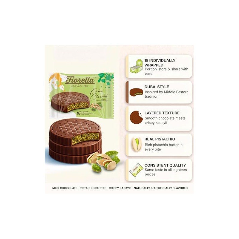 Fiorella Dubai Chocolate Bar Pistachio Knafeh | Milk Chocolate with