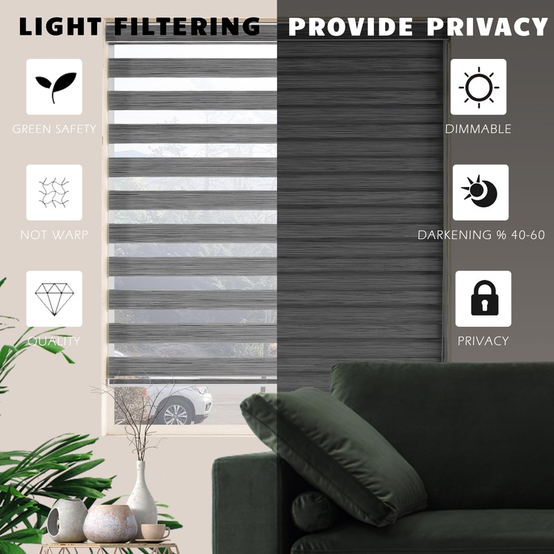 JIANGPIN TEXTILE Blinds for Windows, Dual Layer Zebra Thermal &