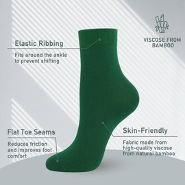 SERISIMPLE Colorful Quarter Ladies Crew Socks Breathable Solid Pastel Light Color Thin Bootie Unisex Sock 5 Pairs (Forestgreen, Large)