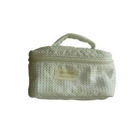 Level Up Your Vanity – Quilted Makeup Bag for Women, Aesthetic Travel Cosmetic & Toiletry Organizer, Water-Resistant & Spacious with Handle (3PCs - waffle)