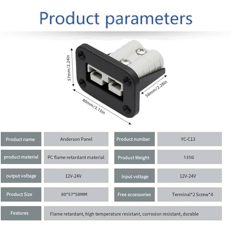 120A 12-24V DC Flush Mount Recessed Plate, Plug Mounting Panel,120A
