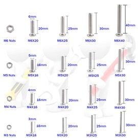 Rshuhx M3 M4 M5 M6 Bolts and Nuts Machine Screw and Nut 304 Stainless Steel Cross Pan Head Machine Round Head Screws Assortment Kit 320PCS for Machine Furniture Toy Electronic Products Repair Fastener